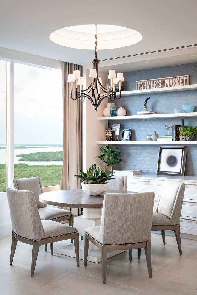 Photo of a beach style dining room in Other with blue walls and no fireplace.