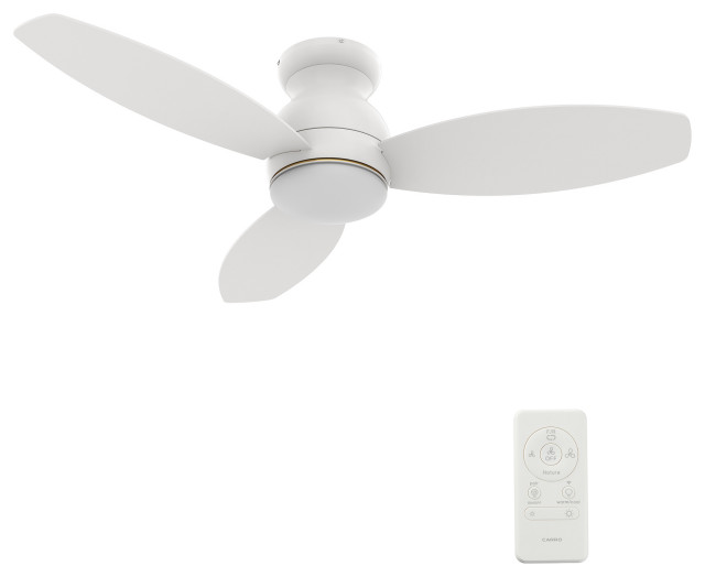CARRO Low Profile Flush Ceiling Fan with Remote and Dim LED Light, White, 44"