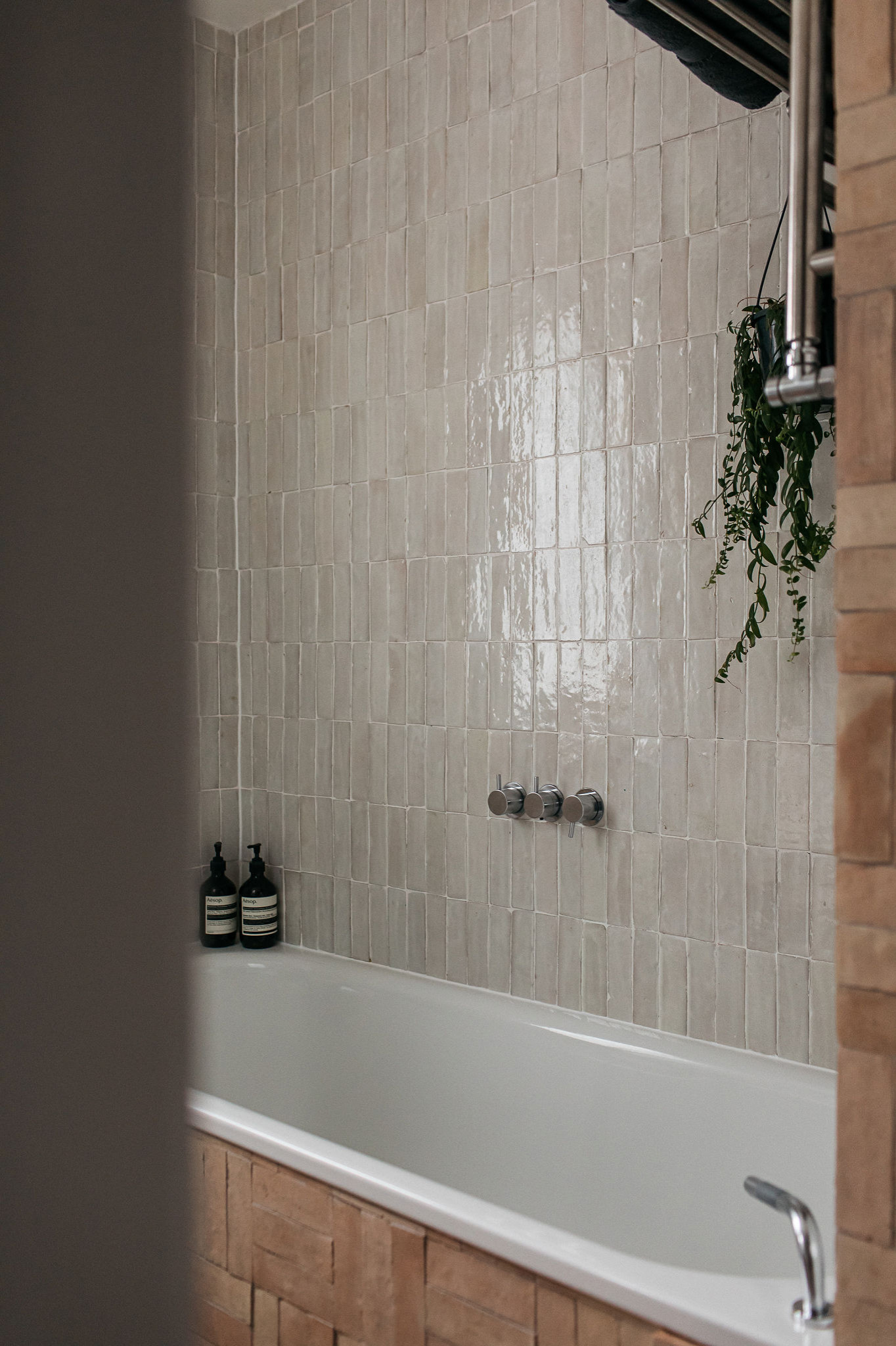Zellige tiles used as a bath and shower surround
