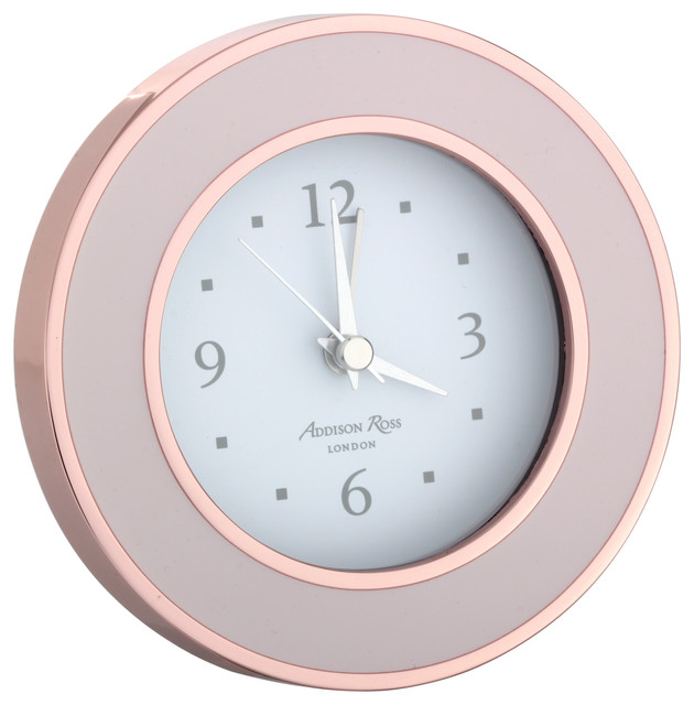 Rose Gold Pink Enamel Round Alarm Clock Contemporary Alarm Clocks