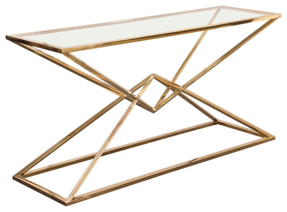 Aria Square Console Table With Metal Base, Gold