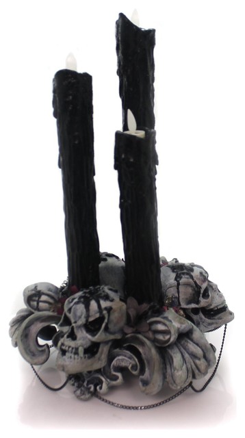Skull Bronze Statue Gothic Design Candle Holder Sculpture Spooky Decor Figurine