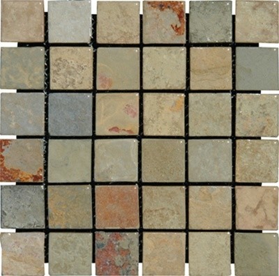 MS International 2" x 2" Earth Tumbled Mesh-Mounted Slate Mosaic Tiles