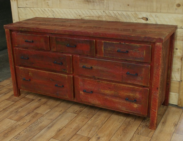 Reclaimed Dresser Barn Red Finish Rustic Kitchen Other By