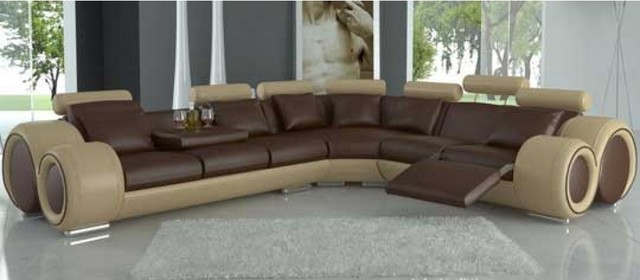 Tone Leather Sectional Sofas With Recliners Modern Living Room