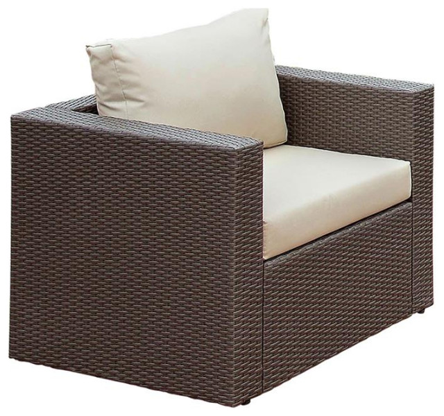 Furniture of America Gin Rattan Patio Arm Chair in Brown and Beige