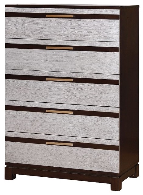Wooden Chest With 5 Drawers Silver Espresso Brown
