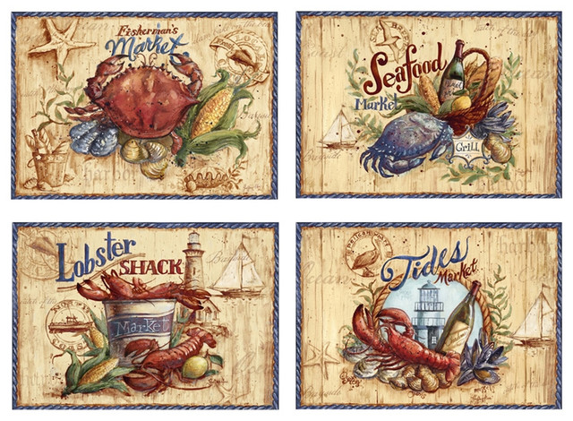 Seafood market TV Trays, Set of 4 With Stand