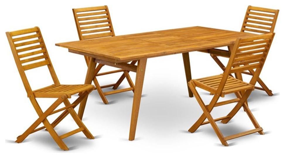 East West Furniture Denison 5piece Wood Outdoor Set in Natural Oil