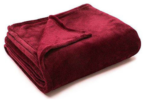 Solid Burgundy Flannel Throw Plush Cozy Super Soft Reversible Fleece Blanket, Ki