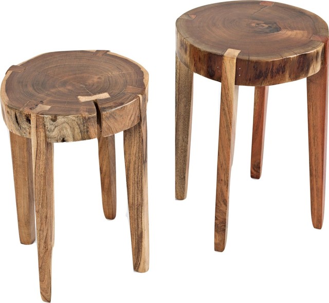 Global Archive All Wood Accent Tables, Set of 2 Rustic Side Tables
