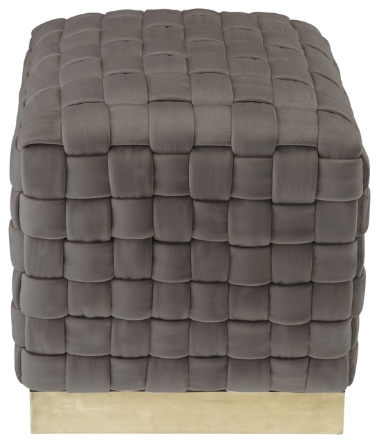 Nicole Miller Nirin Velvet Ottoman Hand Woven Steel Base