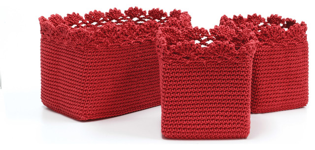 Mode Crochet Bskt Set 3 W Trim Contemporary Baskets By Heritage Lace