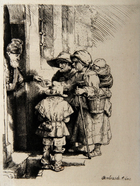 Rembrandt van Rijn, Mendients a la Porte d'Une Maison, B176, Heliogravure