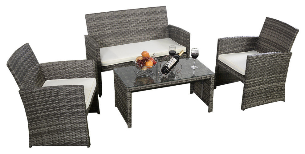 Costway 4 Pc Rattan Patio Furniture Set Garden Sofa Cushioned Seat Mix Gray Tropical Outdoor Lounge Sets By Goplus Corp