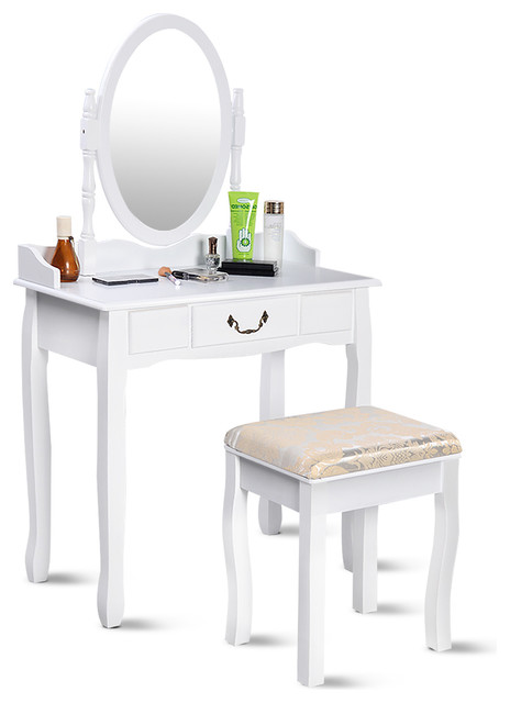Costway Vanity Table Jewelry Makeup Desk Bench Dresser w/ Stool Drawer bathroom