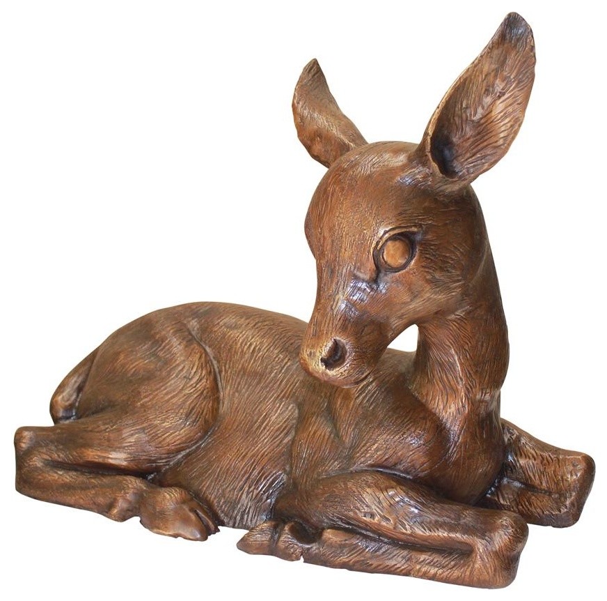 Sitting Baby Deer Fawn Cast Bronze Garden Statue Rustic Garden