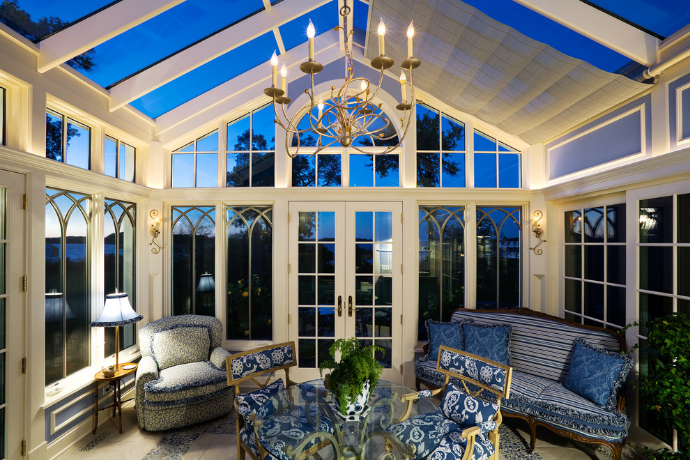 Photo of a traditional sunroom in Minneapolis with a glass ceiling.
