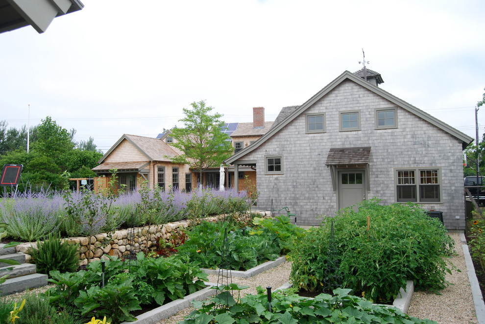 Inspiration for a mid-sized country backyard full sun garden in Boston with a vegetable garden and gravel.