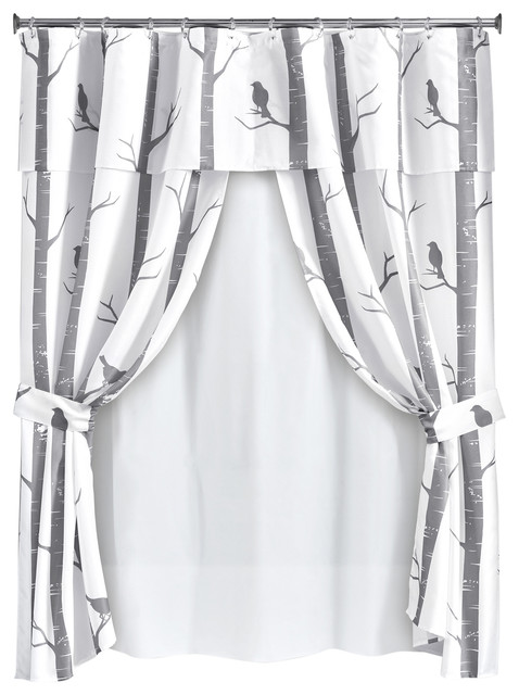Bird On The Tree 16 Piece Shower Curtain Set Contemporary