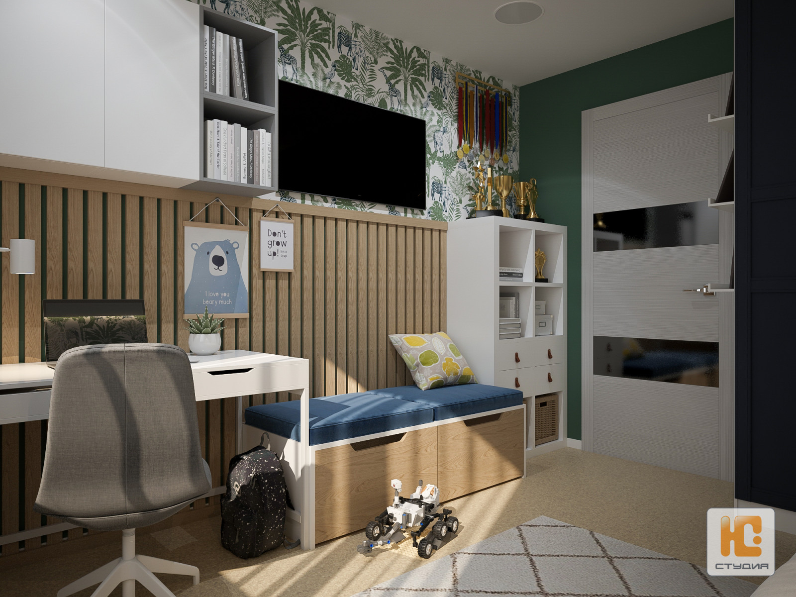 Дизайн-проект части квартиры (гостиная, спальня, балкон, детская)