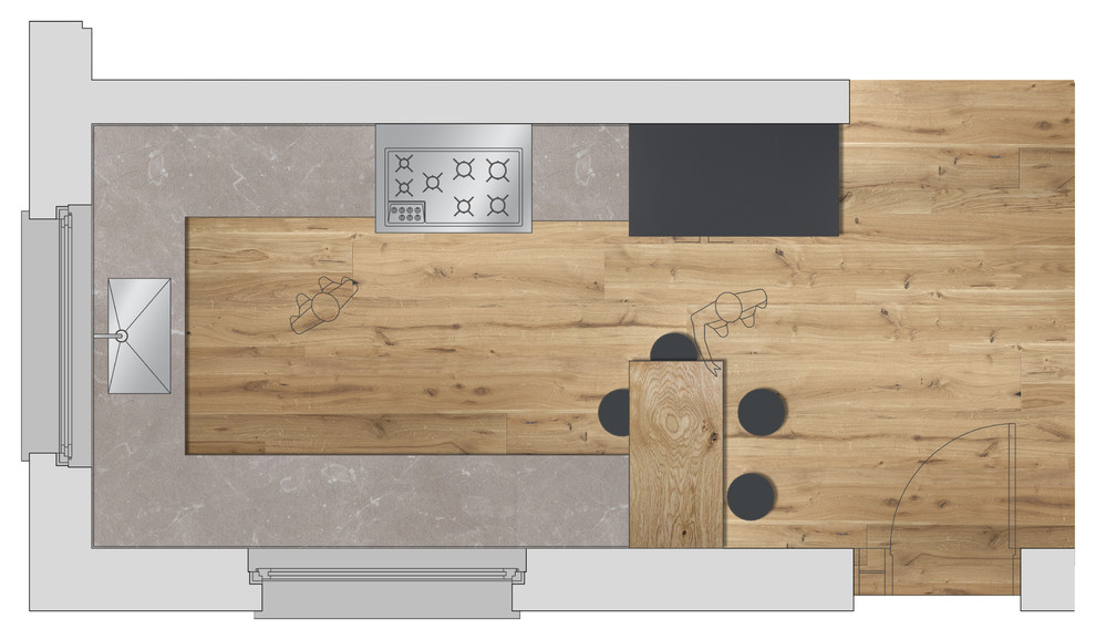 PLANIMETRIA Cucina moderna con gruppo cottura vintage
