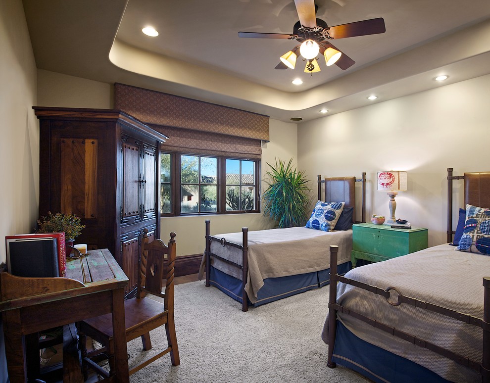 Country guest bedroom in Phoenix with beige walls.