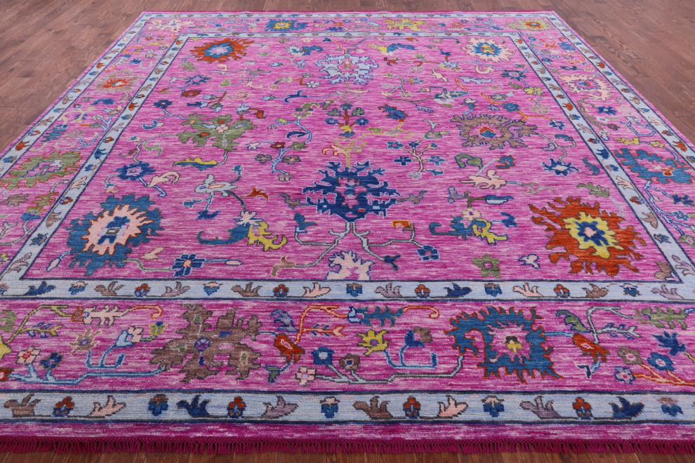 12' Square Hand Knotted Turkish Oushak Wool Rug - Q13547