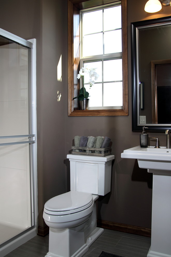Transitional powder room in Milwaukee.