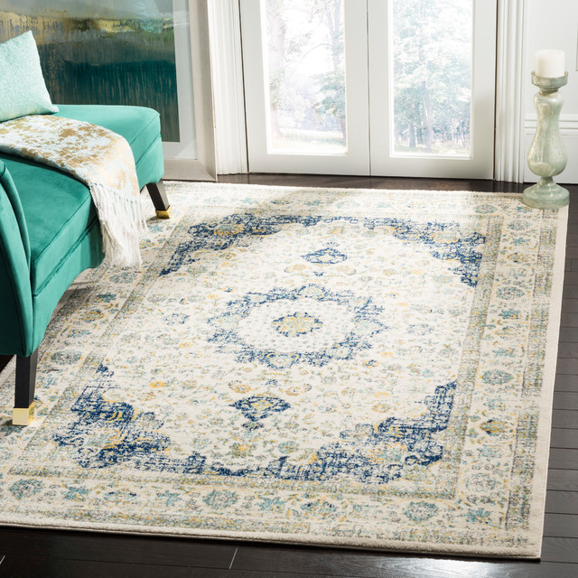 Safavieh Denzell Woven Rug, Ivory and Blue Contemporary Area Rugs
