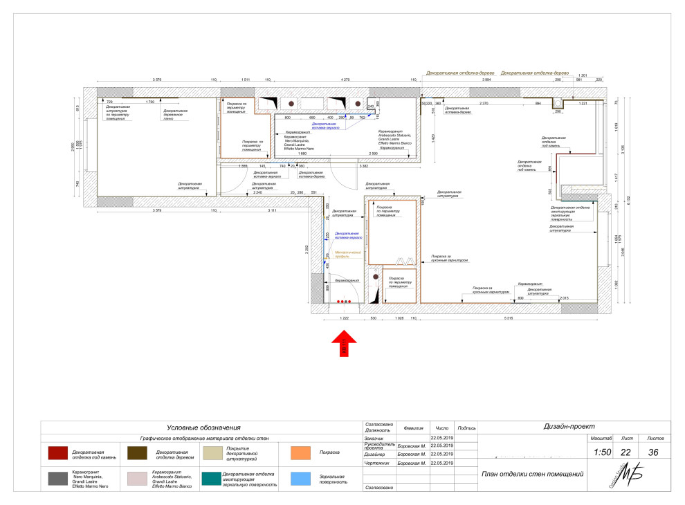 План отделки стен в дизайн проекте
