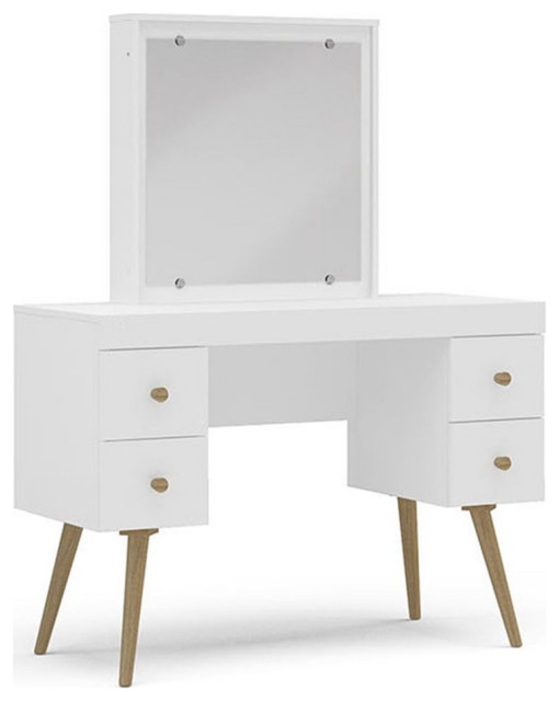 Boahaus Mary 4Drawer Modern Wood Dressing Table with Mirror in White