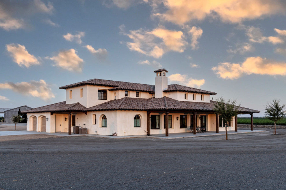Sunset Rear Elevation Wide View | Tuscan Farmhouse