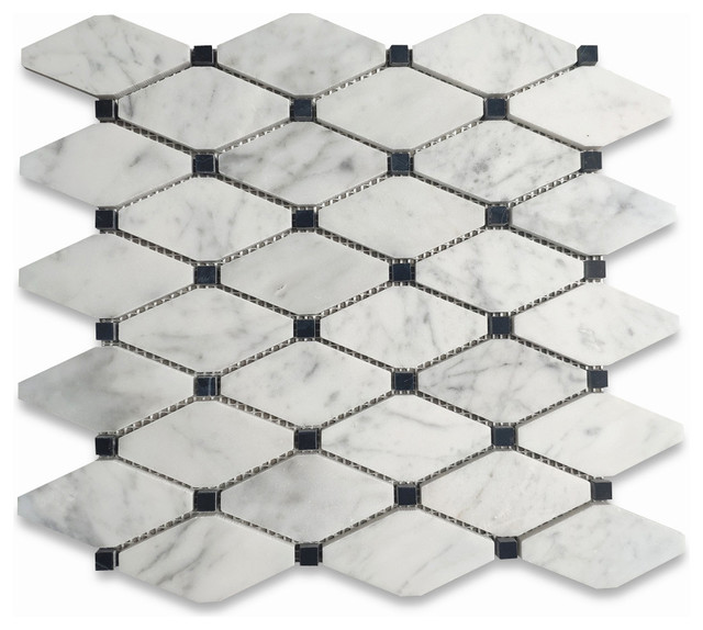 Carrara White Marble Long Octave Rhomboid Mosaic Tile W Black Dots Honed Traditional Mosaic Tile By Stone Center Online Houzz