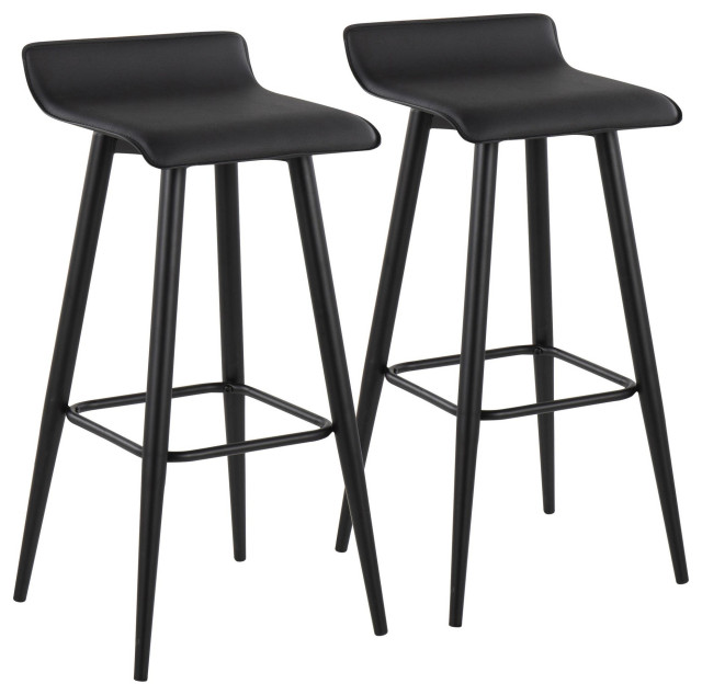 Ale FixedHeight Bar Stool, Black Steel/Black Faux Leather, Set of 2