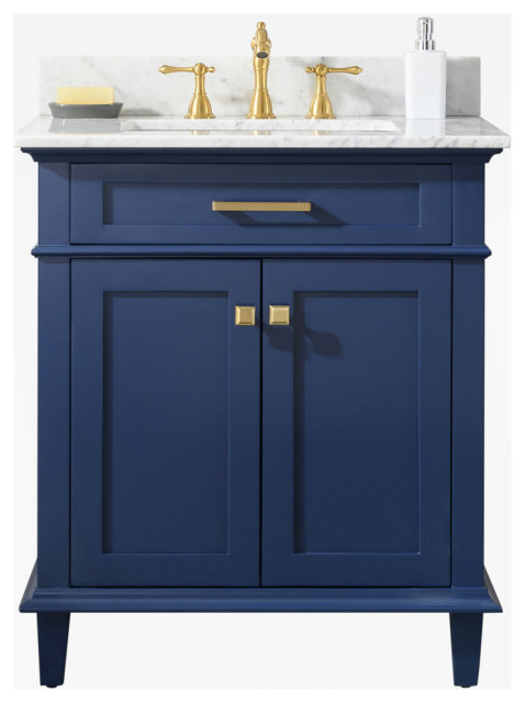 30" Blue Finish Sink Vanity Cabinet With Carrara White Top ...