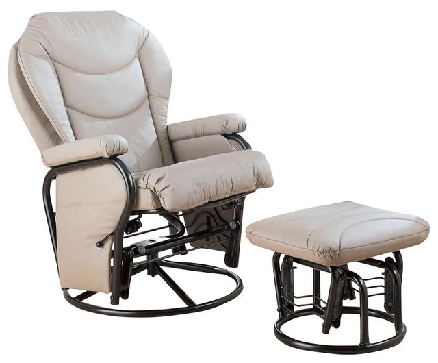 Bone Leatherette Glider Recliner With Ottoman Traditional Recliner