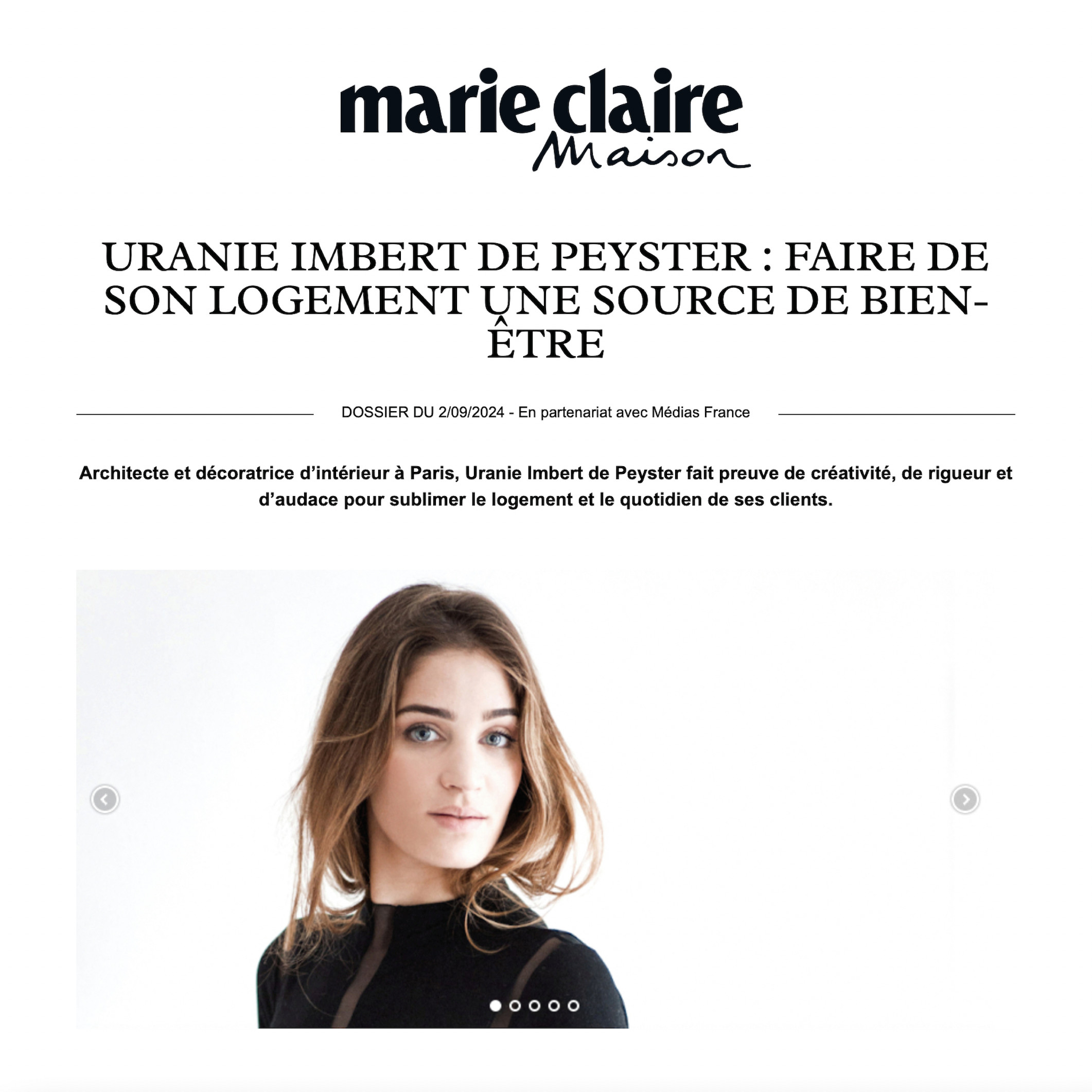 article Marie Claire maison Uranie Imbert de Peyster architecte d'intérieur