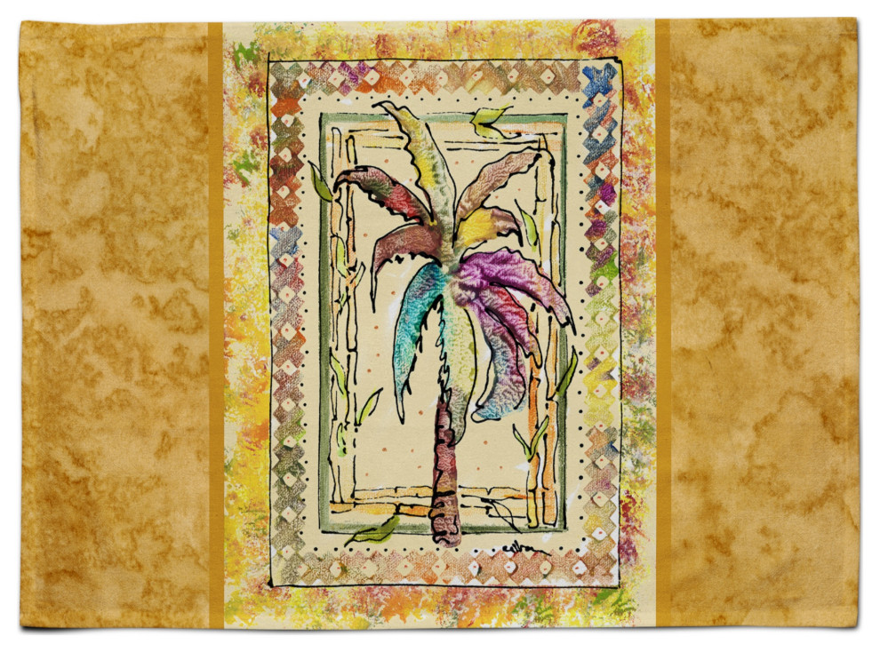 Multicolor Carolines Treasures 8614PLMT Palm Tree Fabric Placemat 