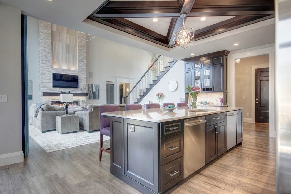 Example of a transitional home design design in Chicago