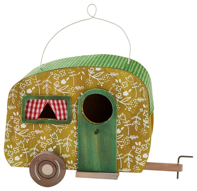 Cbk Plywood Decorative Green Floral Camper Birdhouse 114363