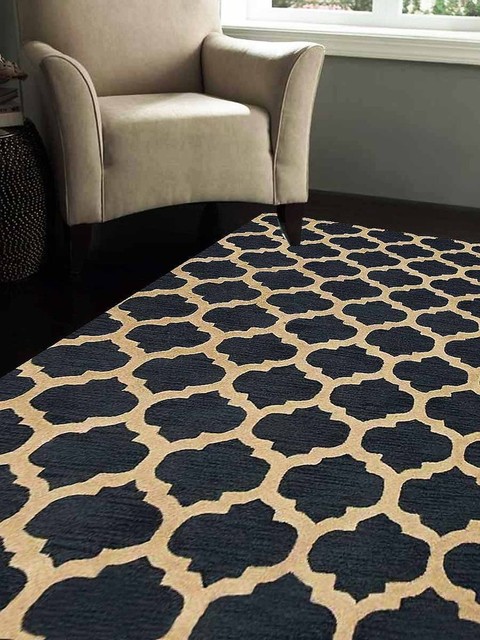 Rugsotic Carpets Hand Tufted Woolen Geometric Area Rug Blue White 5 X8