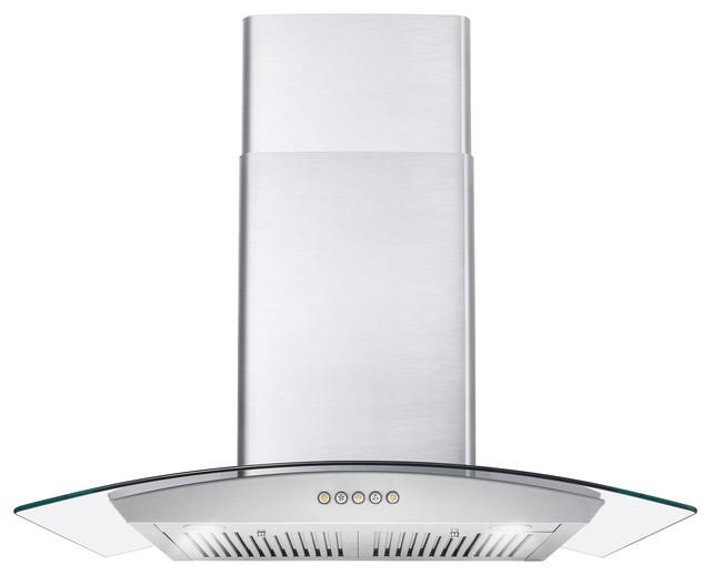 Cosmo Ducted Wall Mount Range Hood, Stainless Steel With Push Buttons, LED