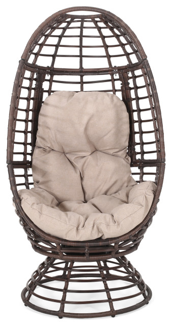 Rafael Outdoor Wicker Swivel Egg Chair With Cushion Tropical