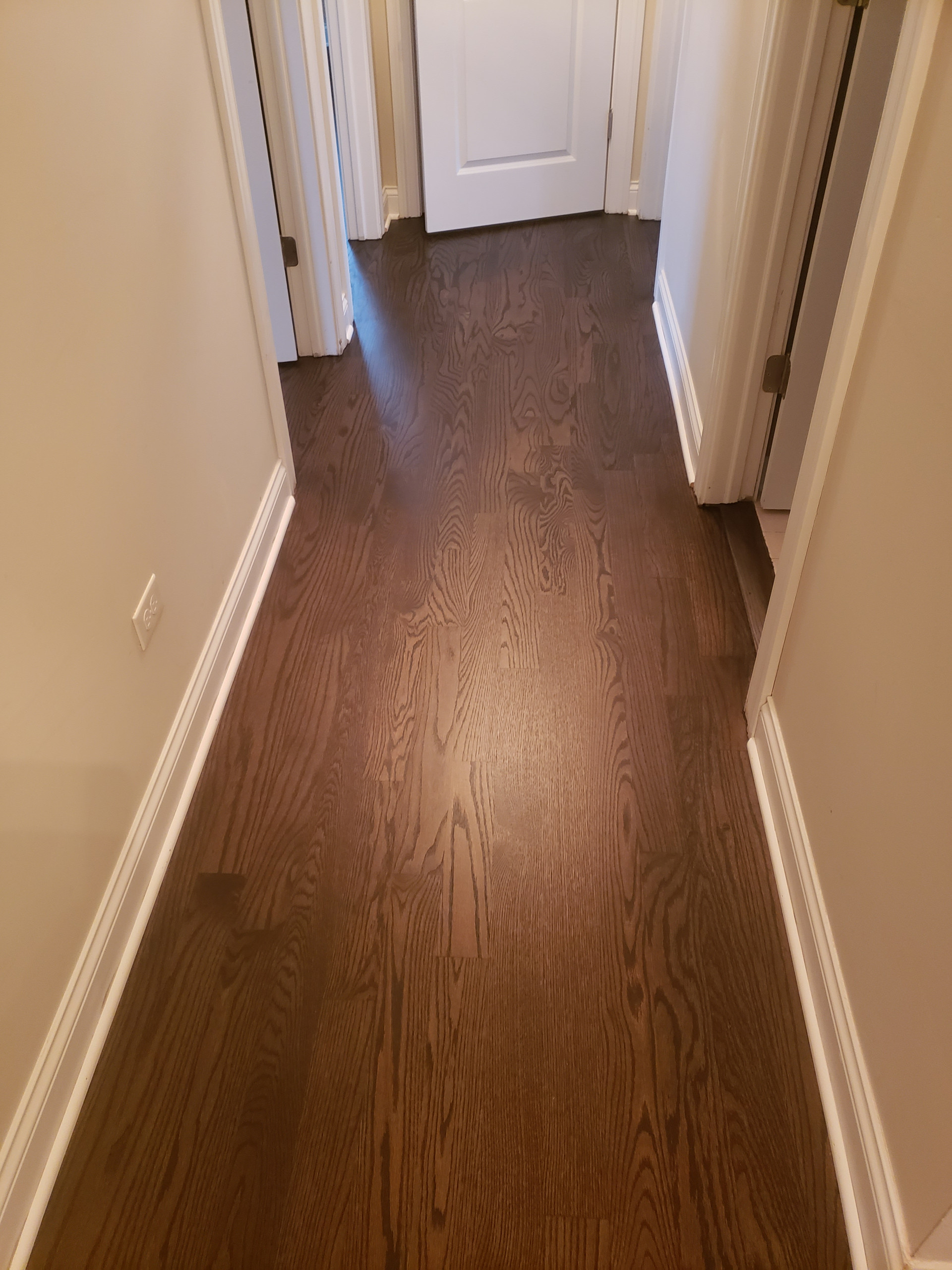 Libertyville , new 3 and 1/4 red oak , Jacobean stain Bona Mega One matte finis