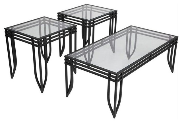 Ashley Furniture Exeter 3 Piece Occasional Table Set in Black