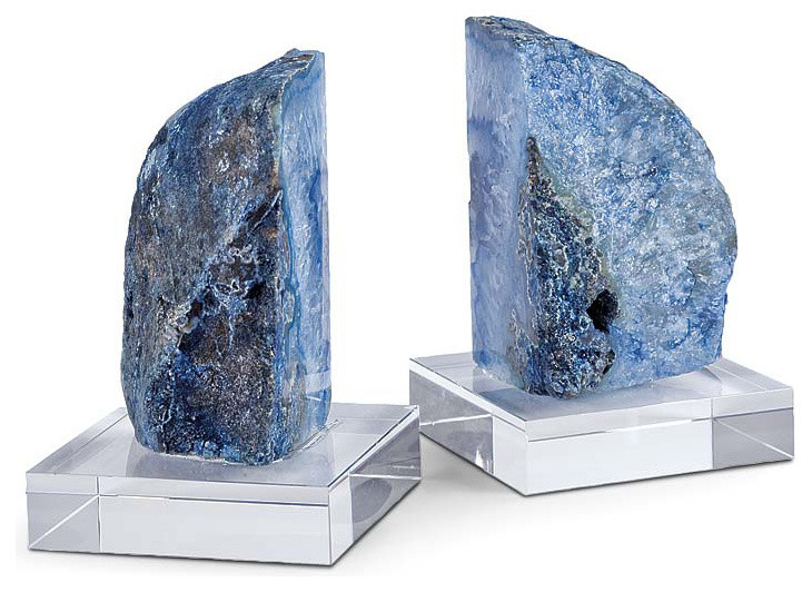 Imperial Coastal Beach Blue Geode Crystal Bookends