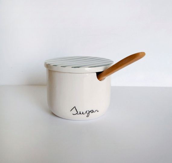 Ceramic Sugar Bowl Gray And White by Viruset Design