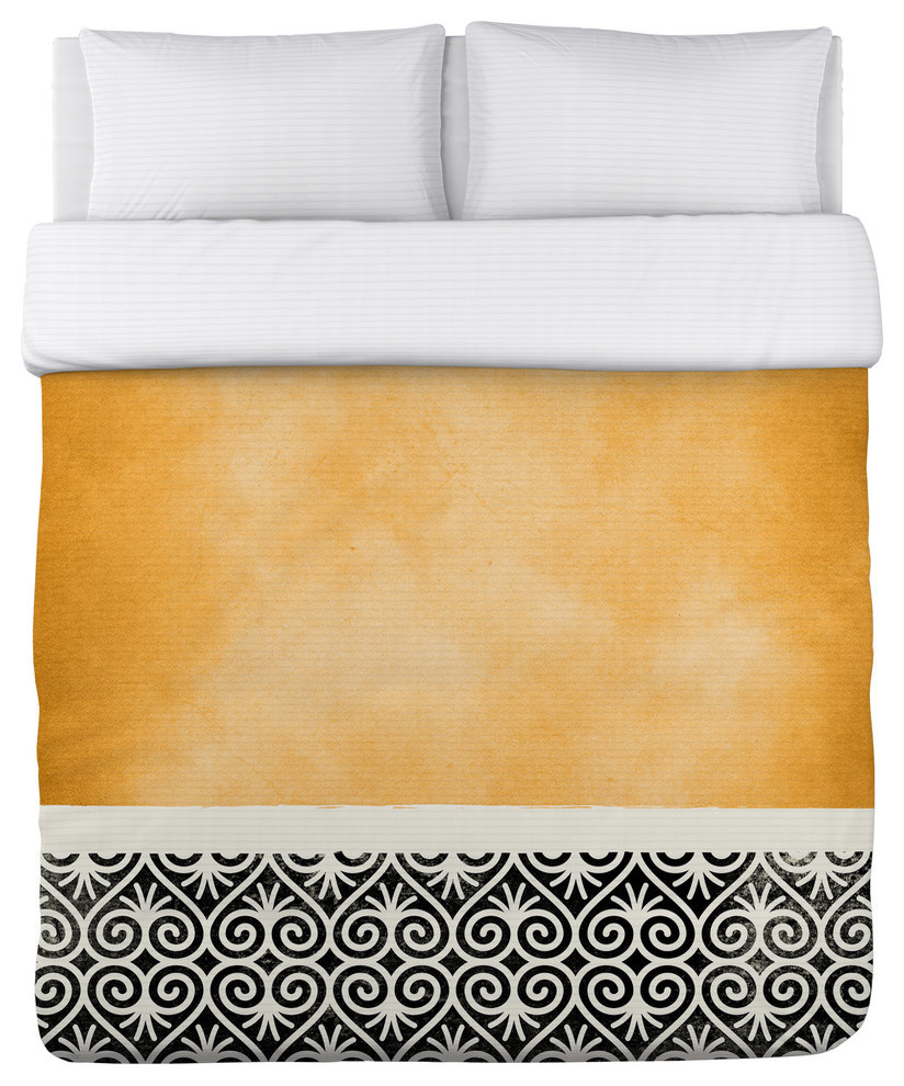 Kalli Orange Black Cream Duvet Cover Mediterranean Duvet