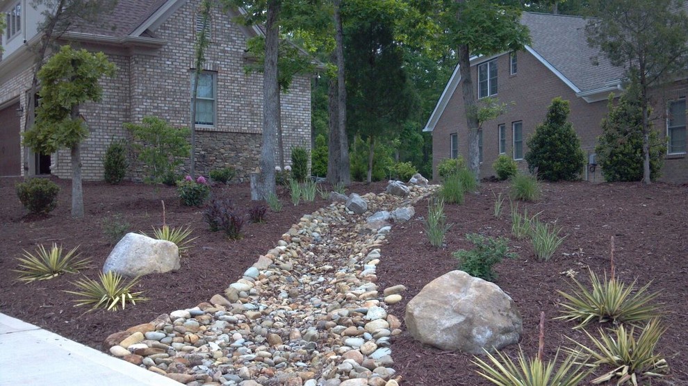 This is an example of a mid-sized transitional sloped shaded xeriscape in Charlotte with a garden path.